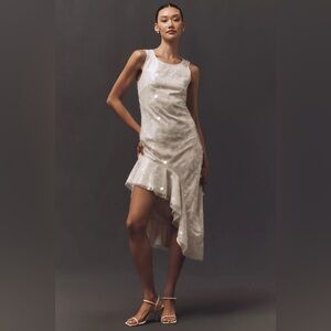 NWT ANTHROPOLOGIE x Siempre Sequin Asymmetrical Dress Cream Size XXS